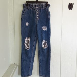Forever 21 #136 Jeans Women's Sz M Preowned High Rise Peperbag Ripped Destroyed